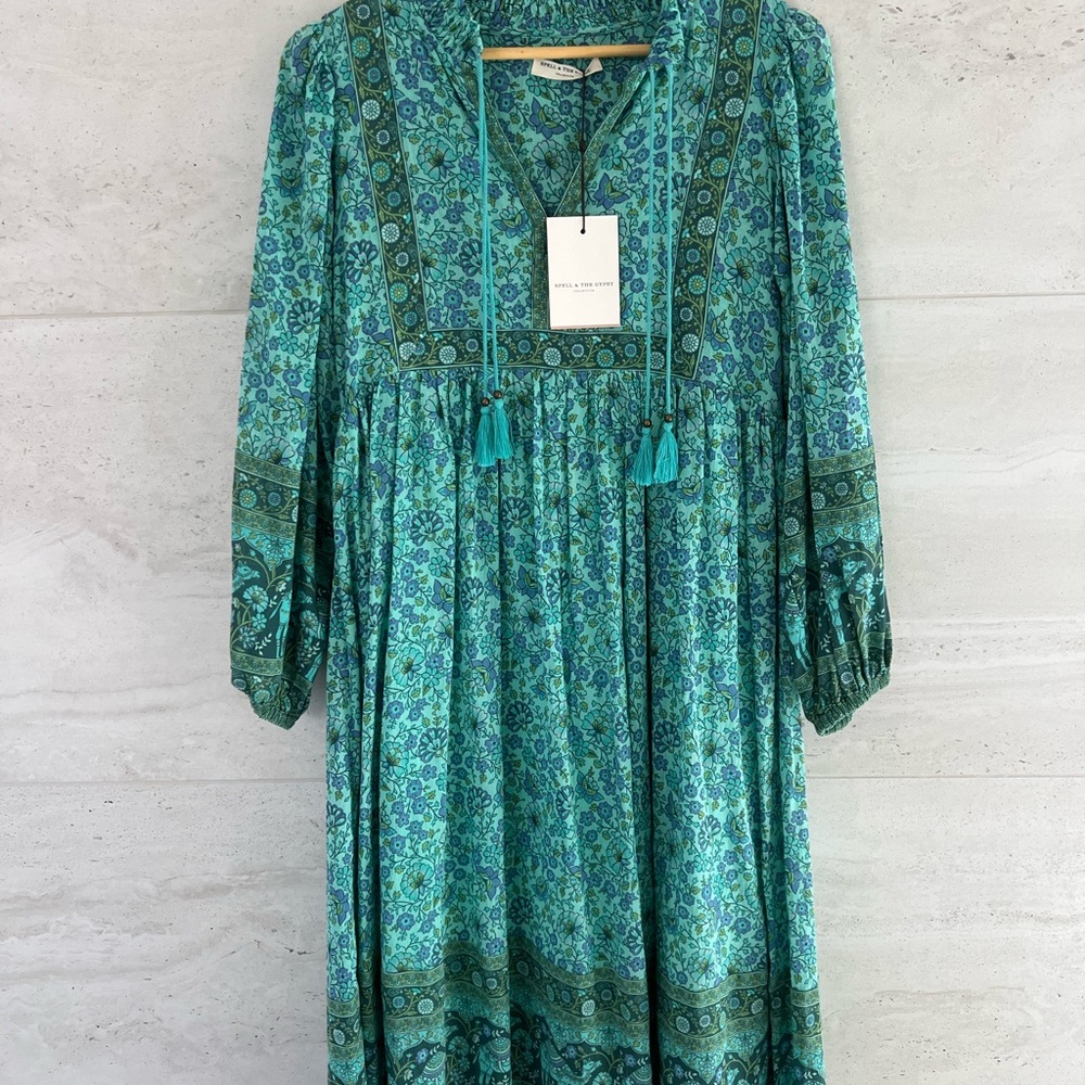 Spell Teal Floral Long Sleeve Dress